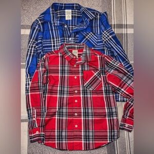 Boys Plaid Button Down Shirt Bundle Red Blue Size L (10-12)